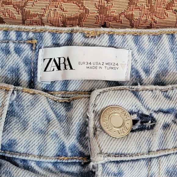 ZARA Jeans Womens 2 Blue Marine Straight Wide Leg High Waist Raw Hem - Picture 11 of 12